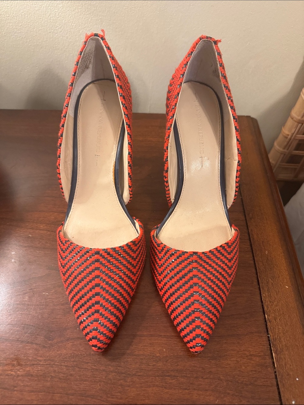 Banana Republic Red and Black Chevron Pointed Pumps